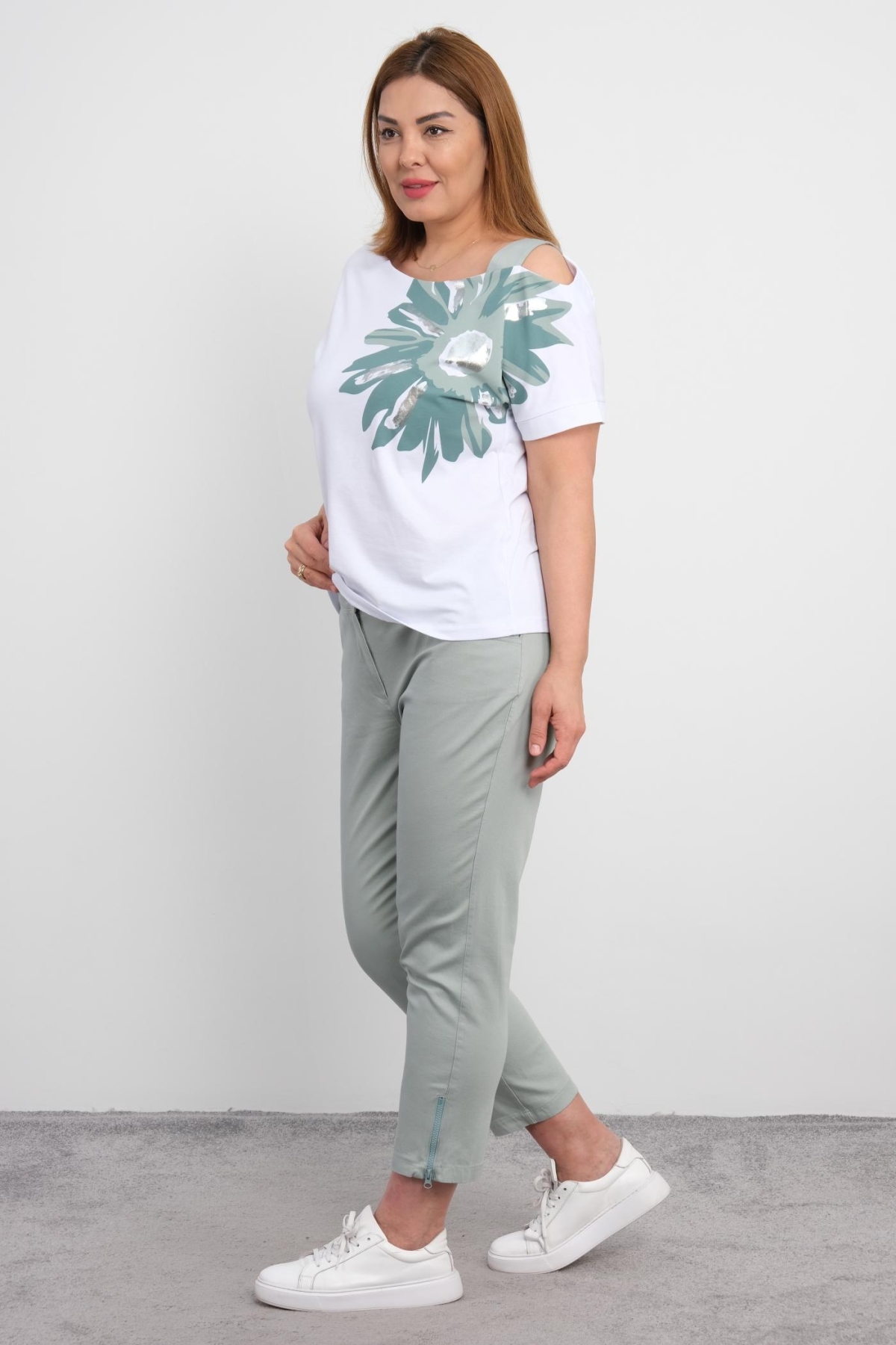 Plus Size Blouse and Pants Set-Khaki