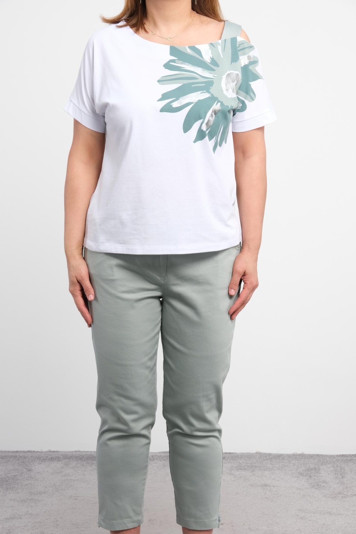 Plus Size Blouse and Pants Set-Khaki