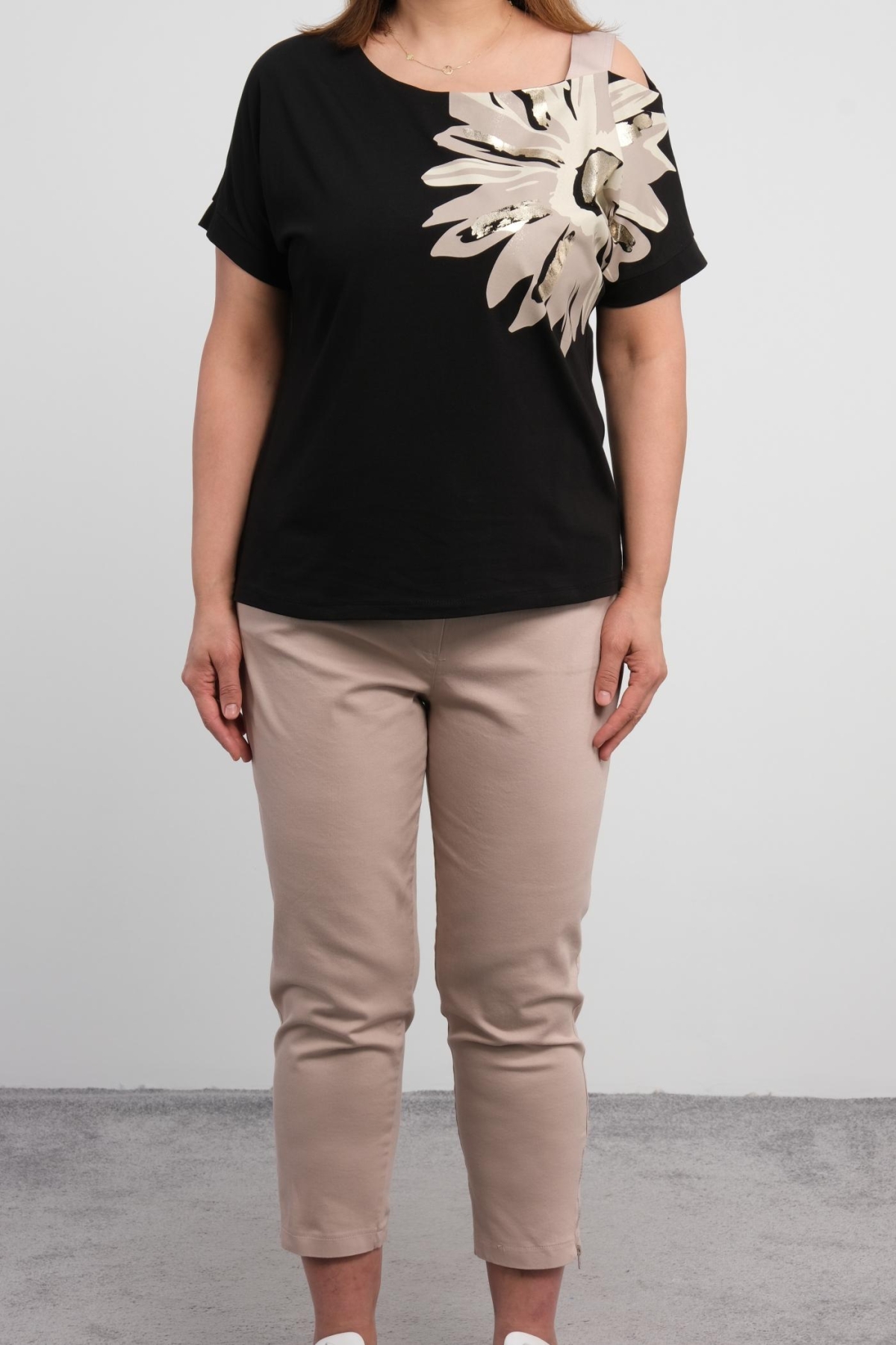 Plus Size Blouse and Pants Set-Beige