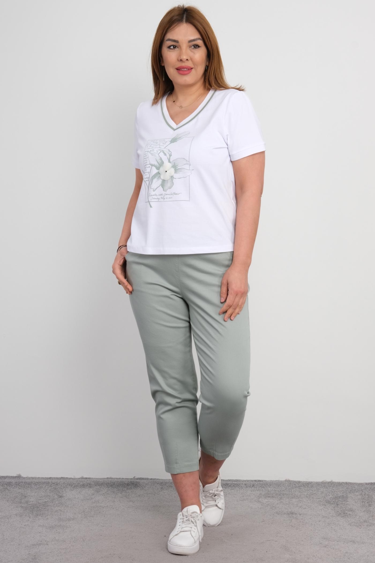 Plus Size Blouse and Pants Set-Green