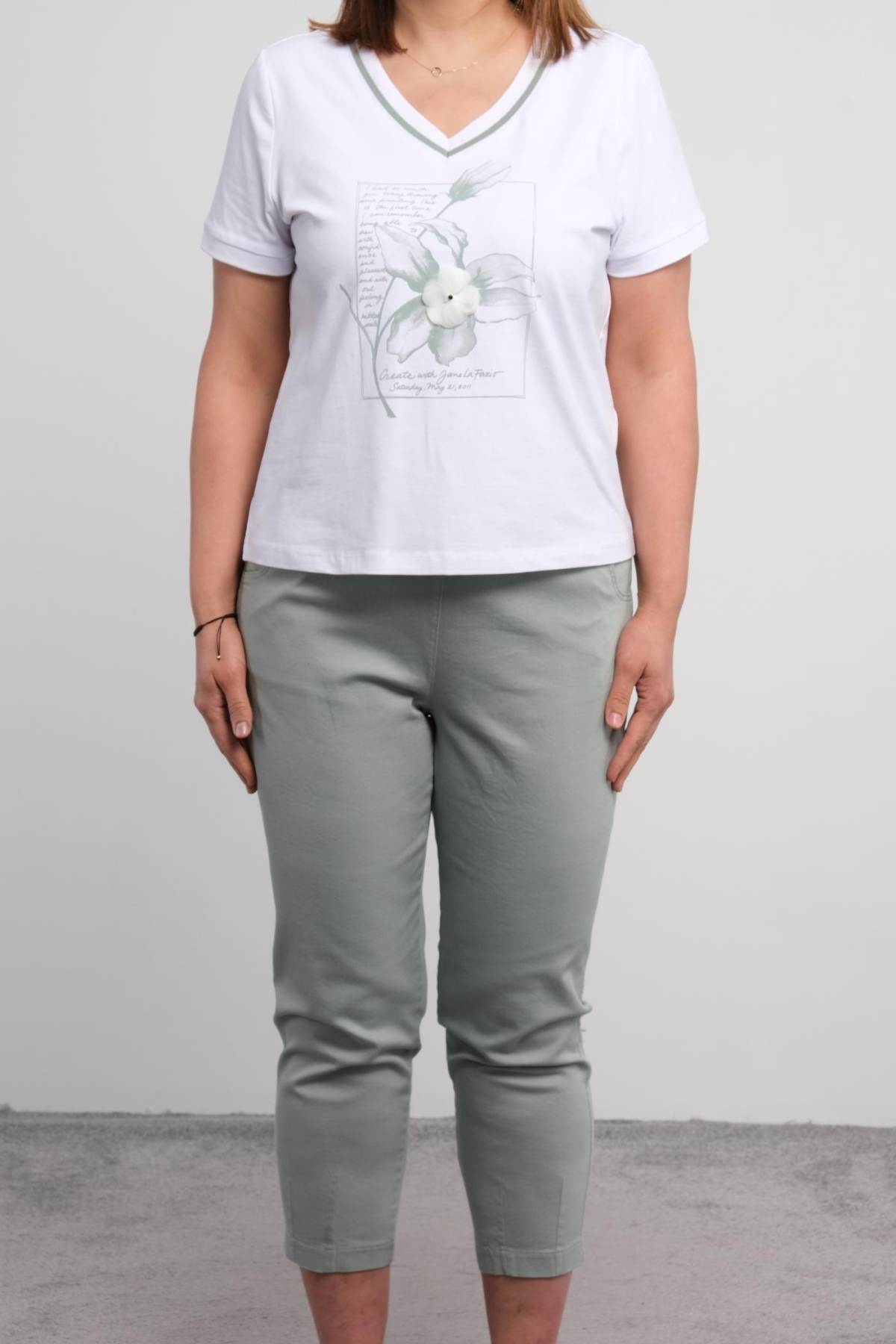 Plus Size Blouse and Pants Set-Green