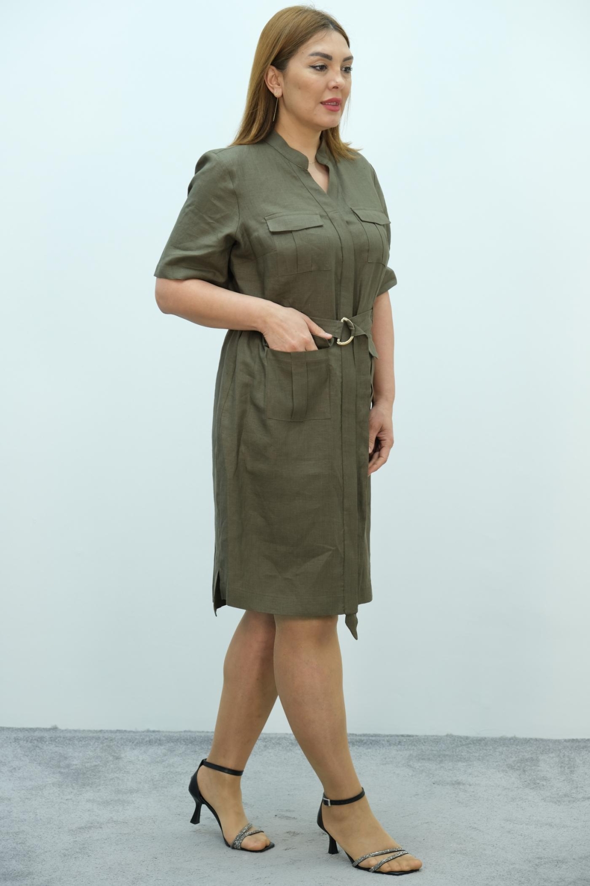 Plus Size Dress-Khaki