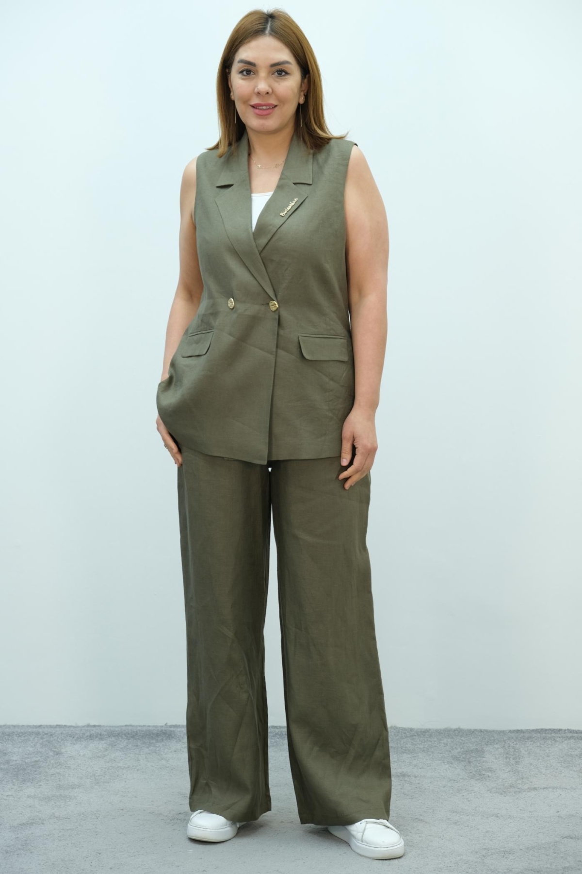 Plus Size Two-Piece Set-Khaki