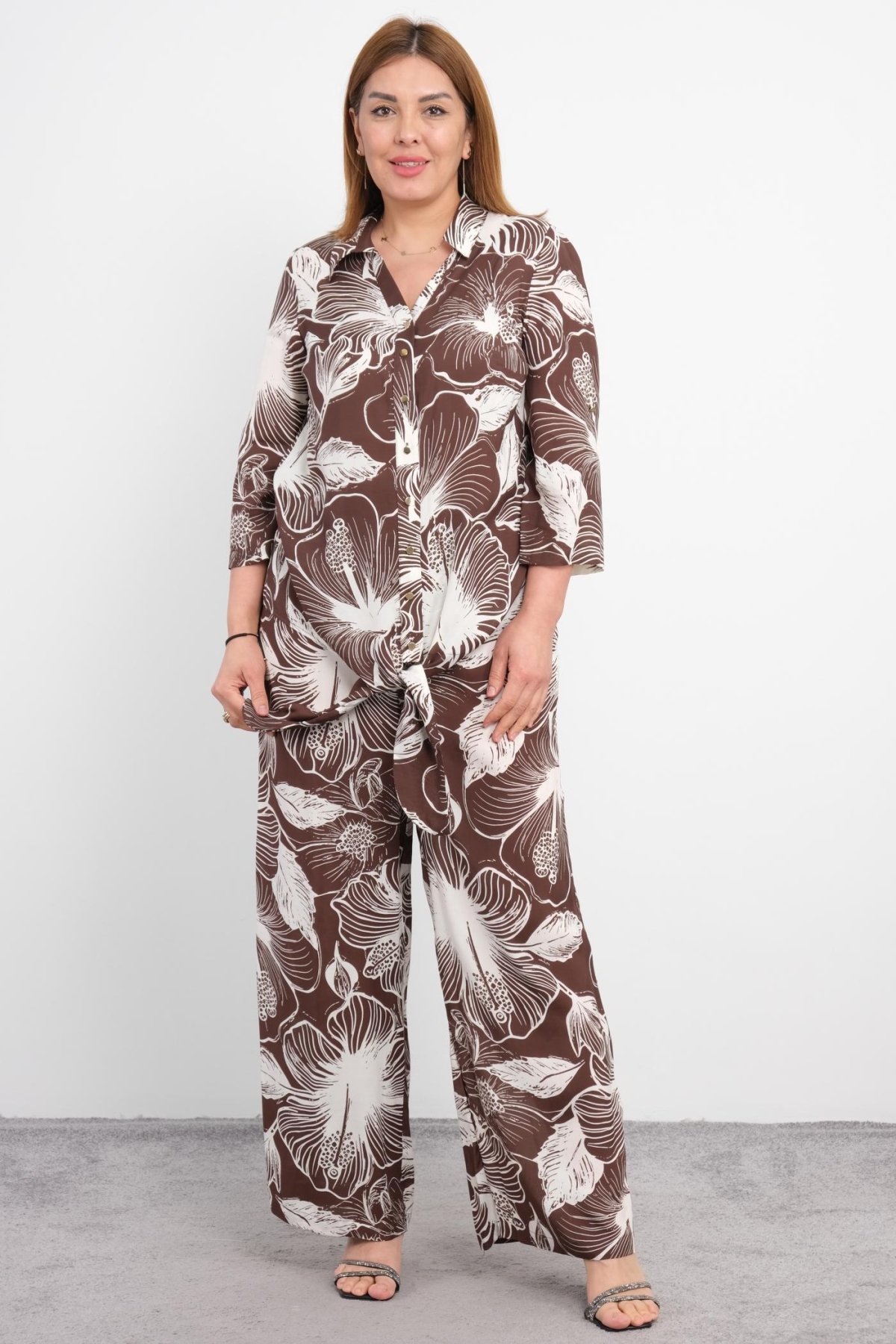 Plus Size Two-Piece Set-Brown