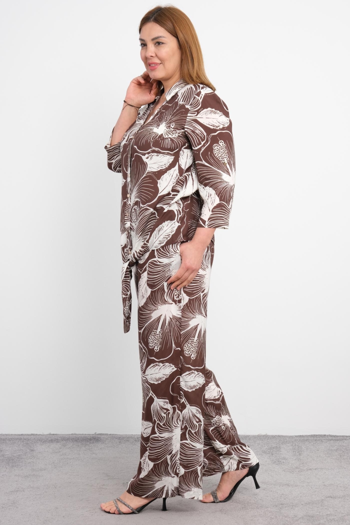 Plus Size Two-Piece Set-Brown