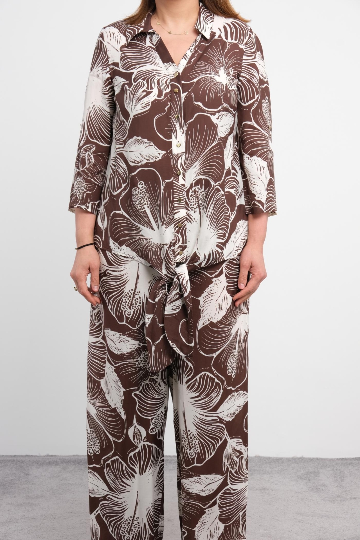 Plus Size Two-Piece Set-Brown