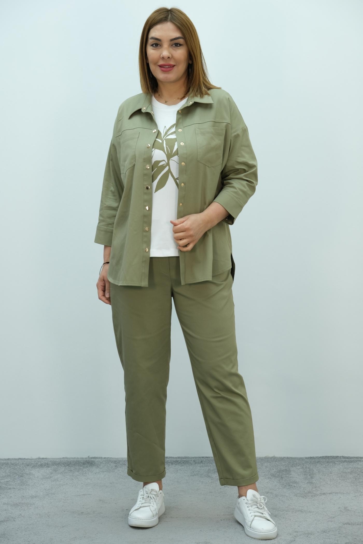 Plus Size Three-Piece Set-Khaki