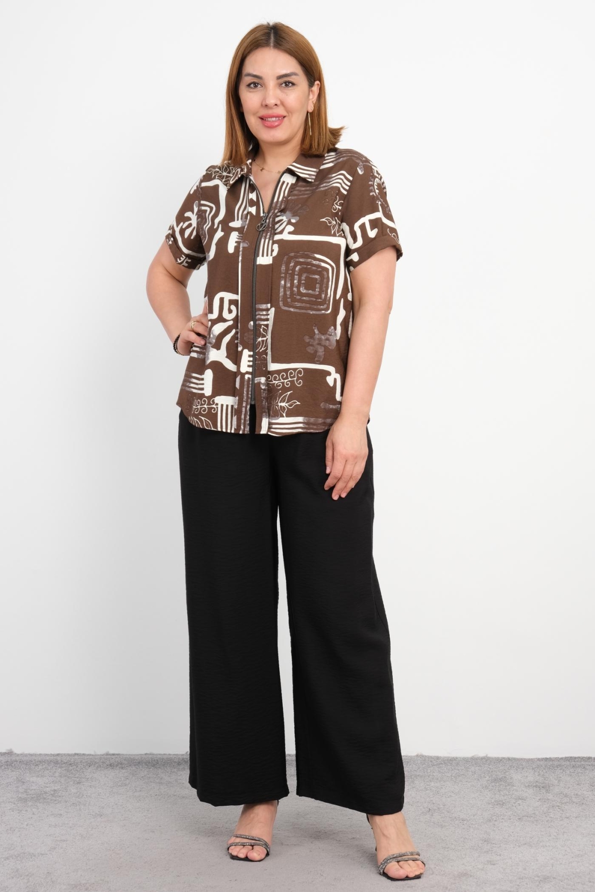 Plus Size Two-Piece Set-Brown