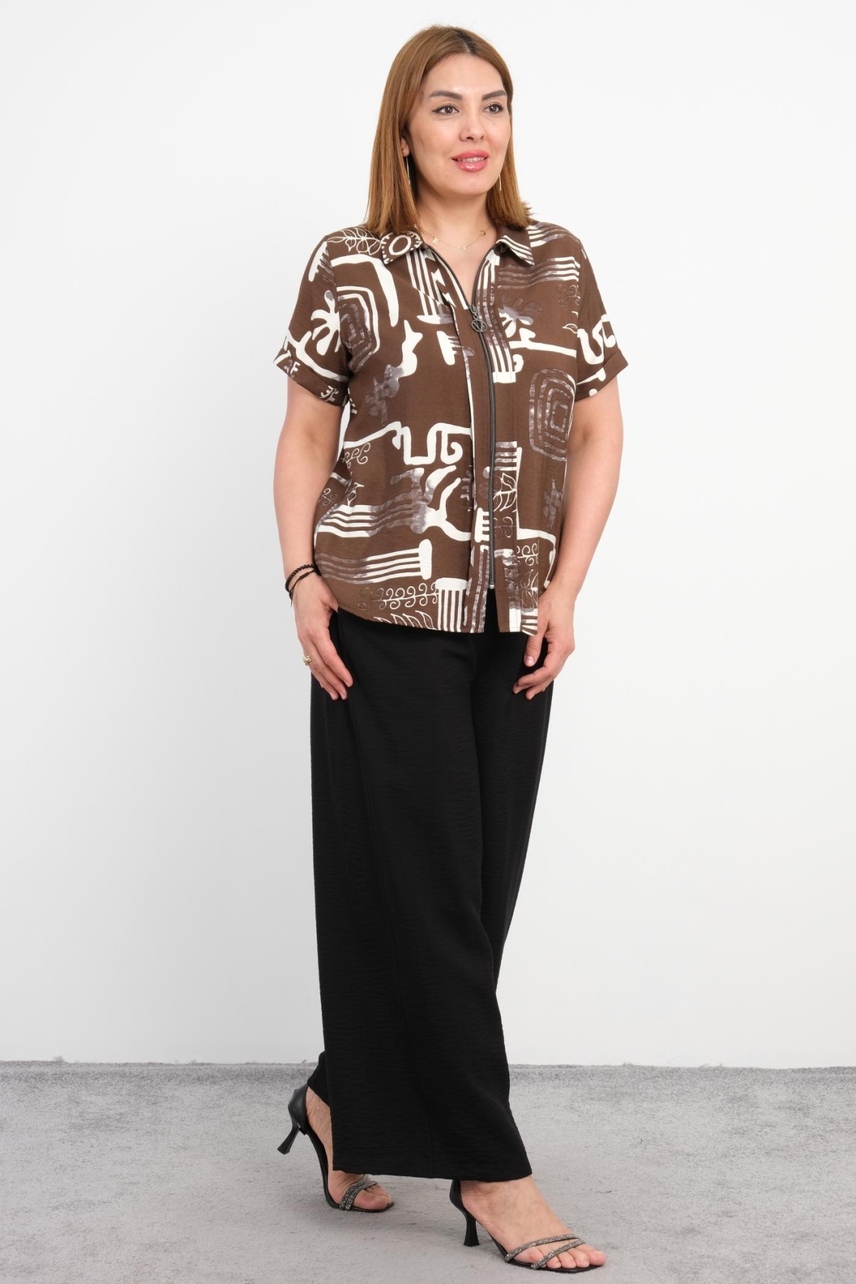 Plus Size Two-Piece Set-Brown