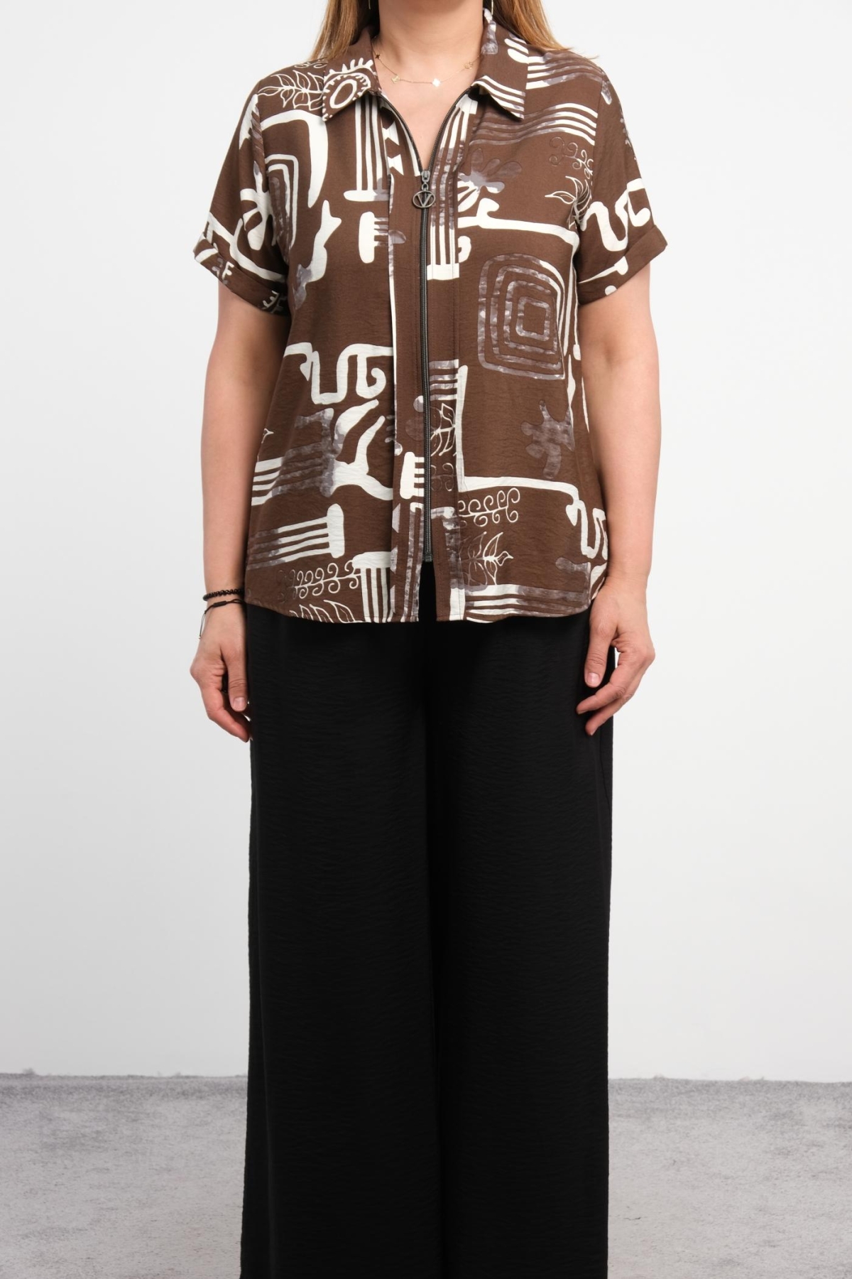 Plus Size Two-Piece Set-Brown