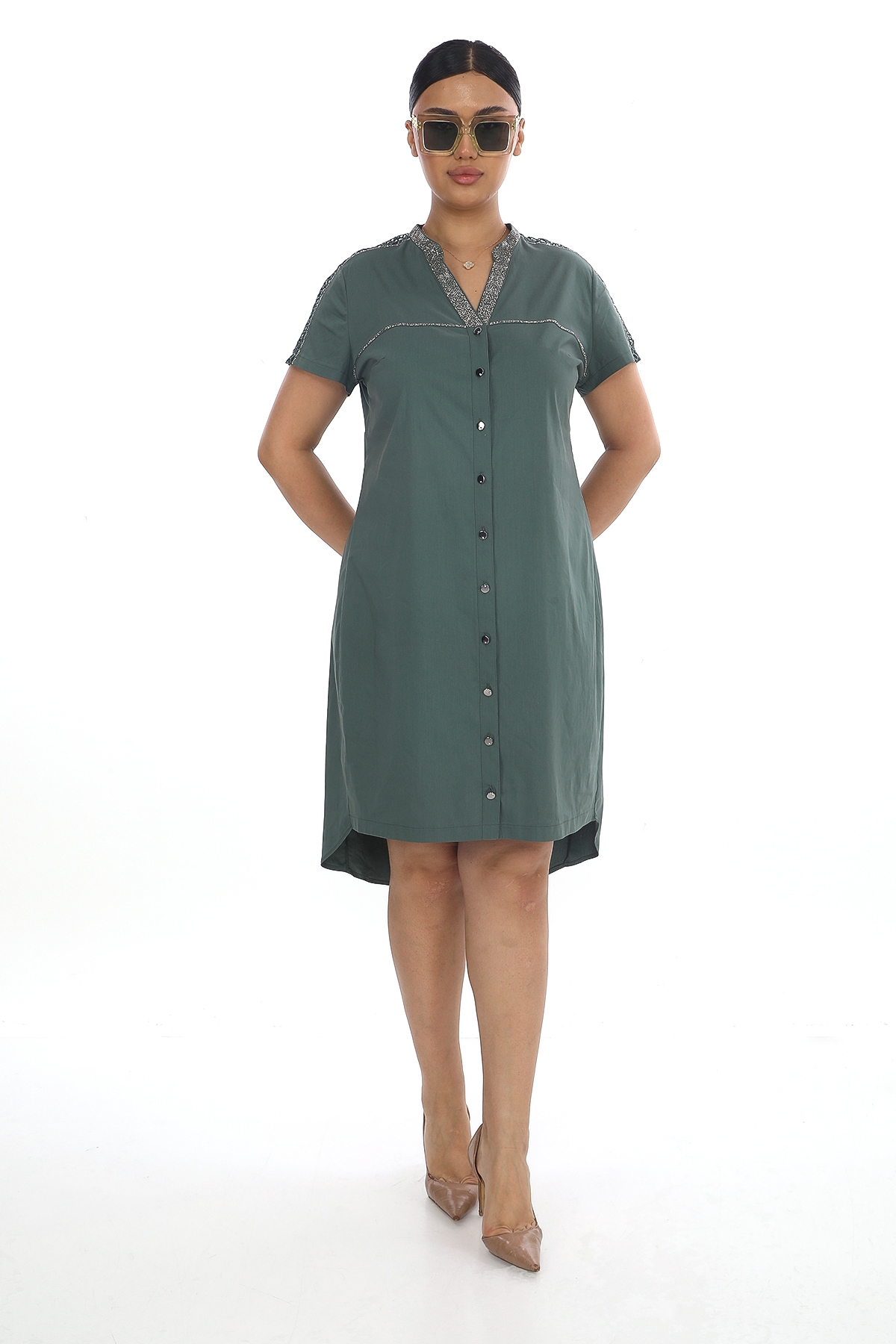 Plus Size Dress-Petrol Green