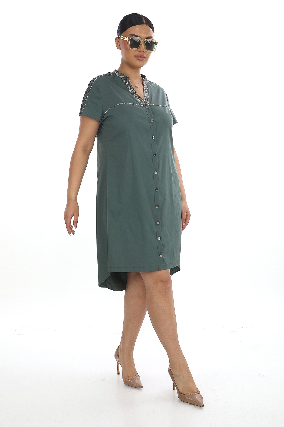 Plus Size Dress-Petrol Green