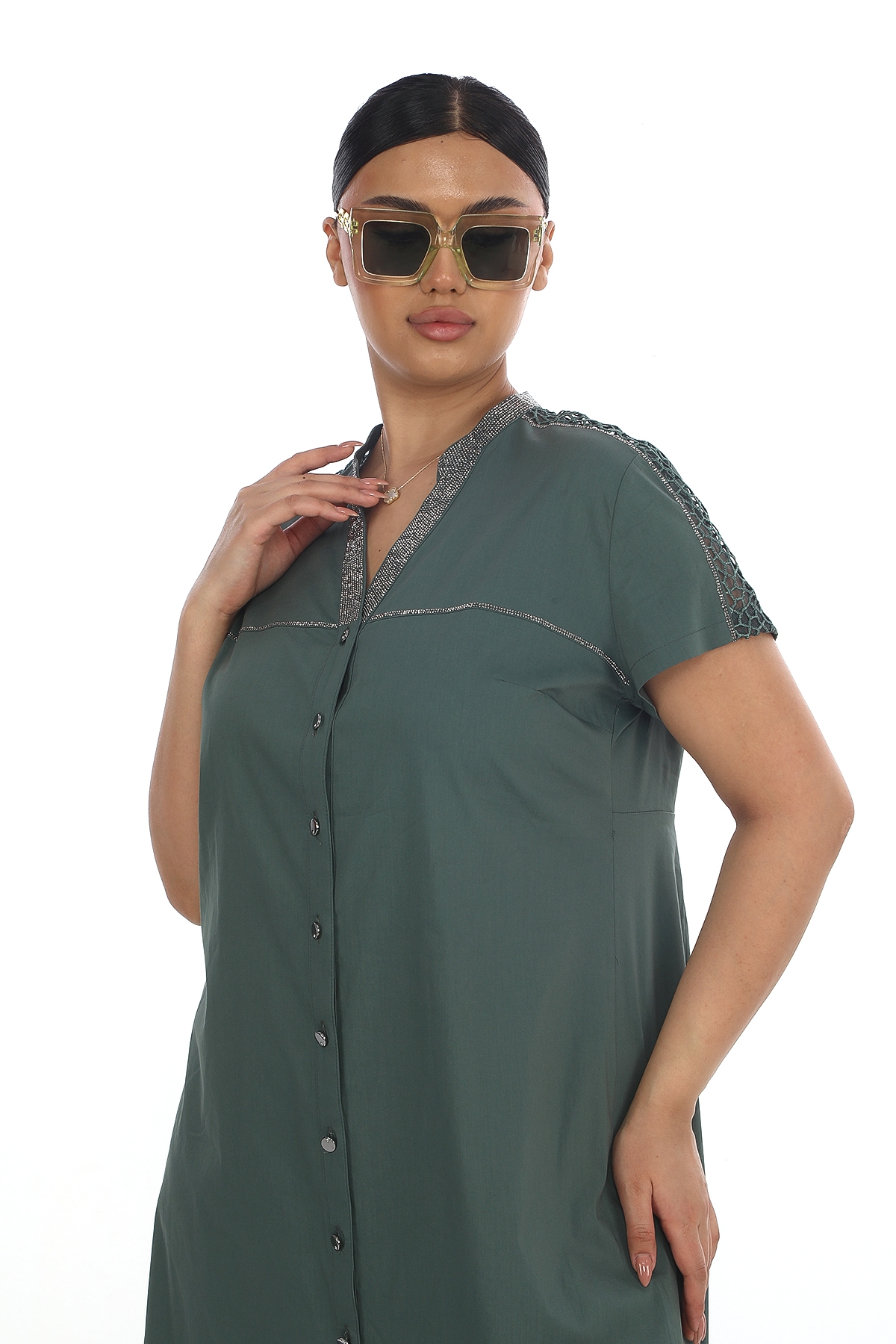 Plus Size Dress-Petrol Green