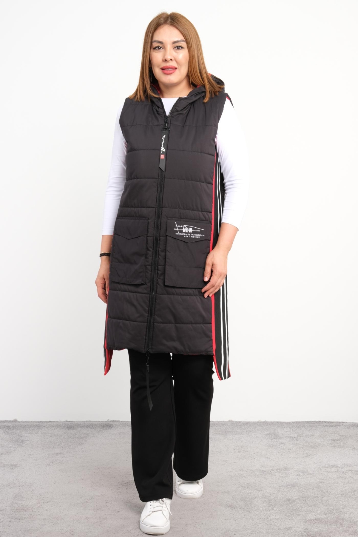 Super Plus Size Quilted Vest-Black