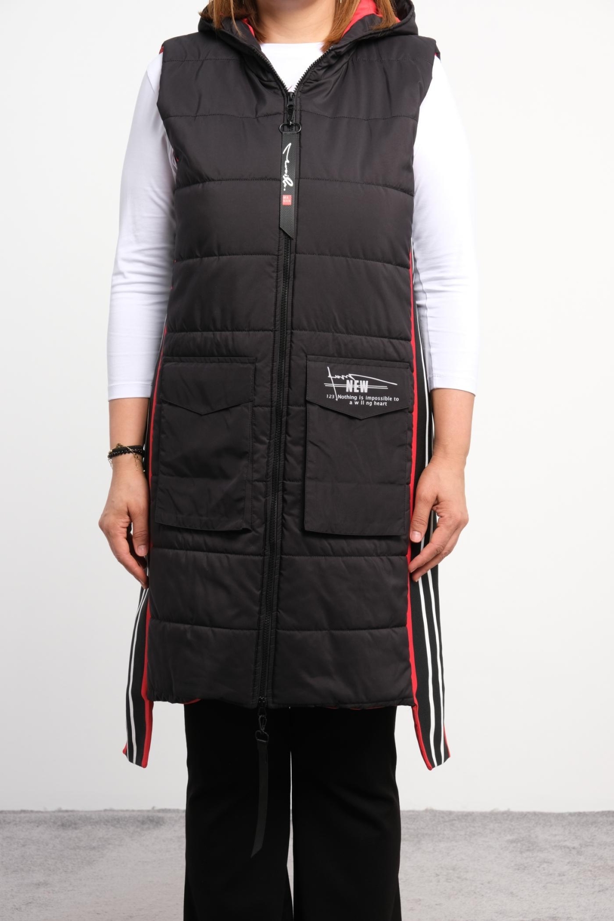 Super Plus Size Quilted Vest-Black