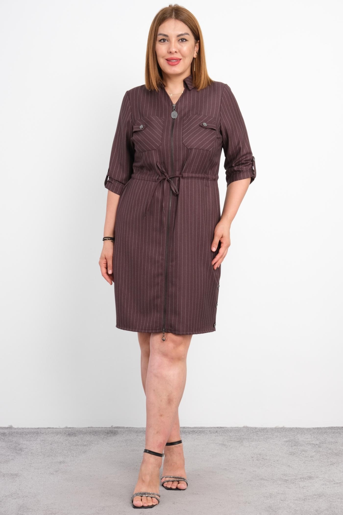 Plus Size Dress-Brown