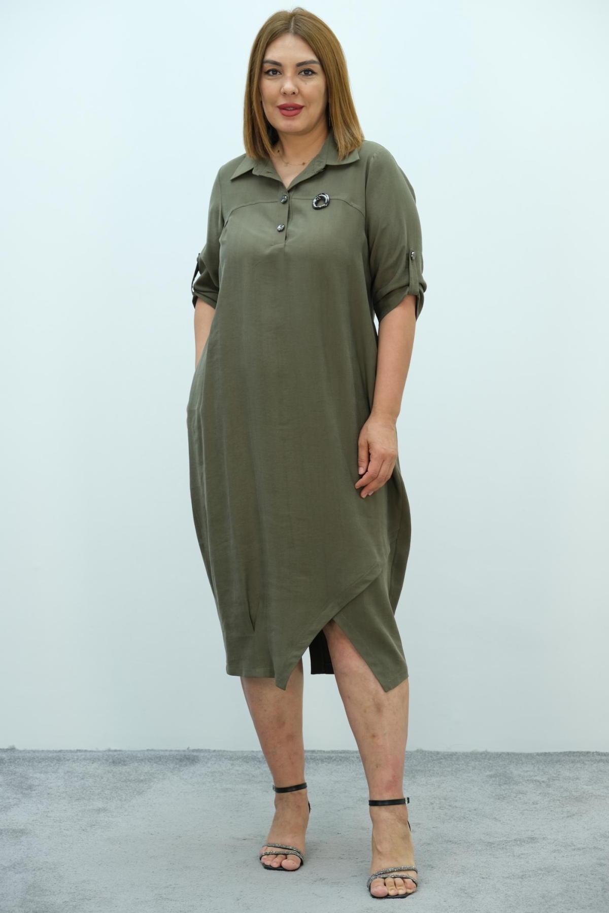 Plus Size Dress-Khaki
