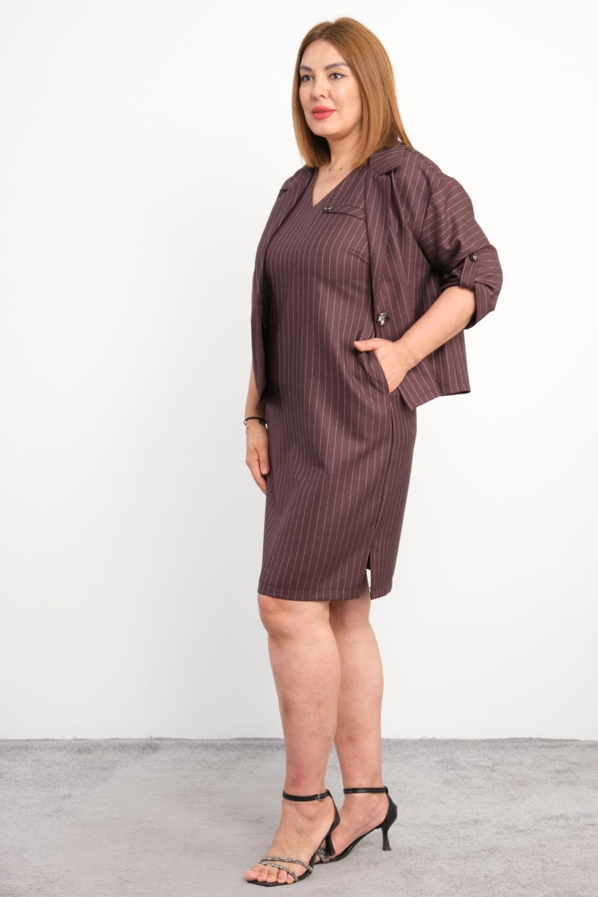 Plus Size Two-Piece Set-Brown