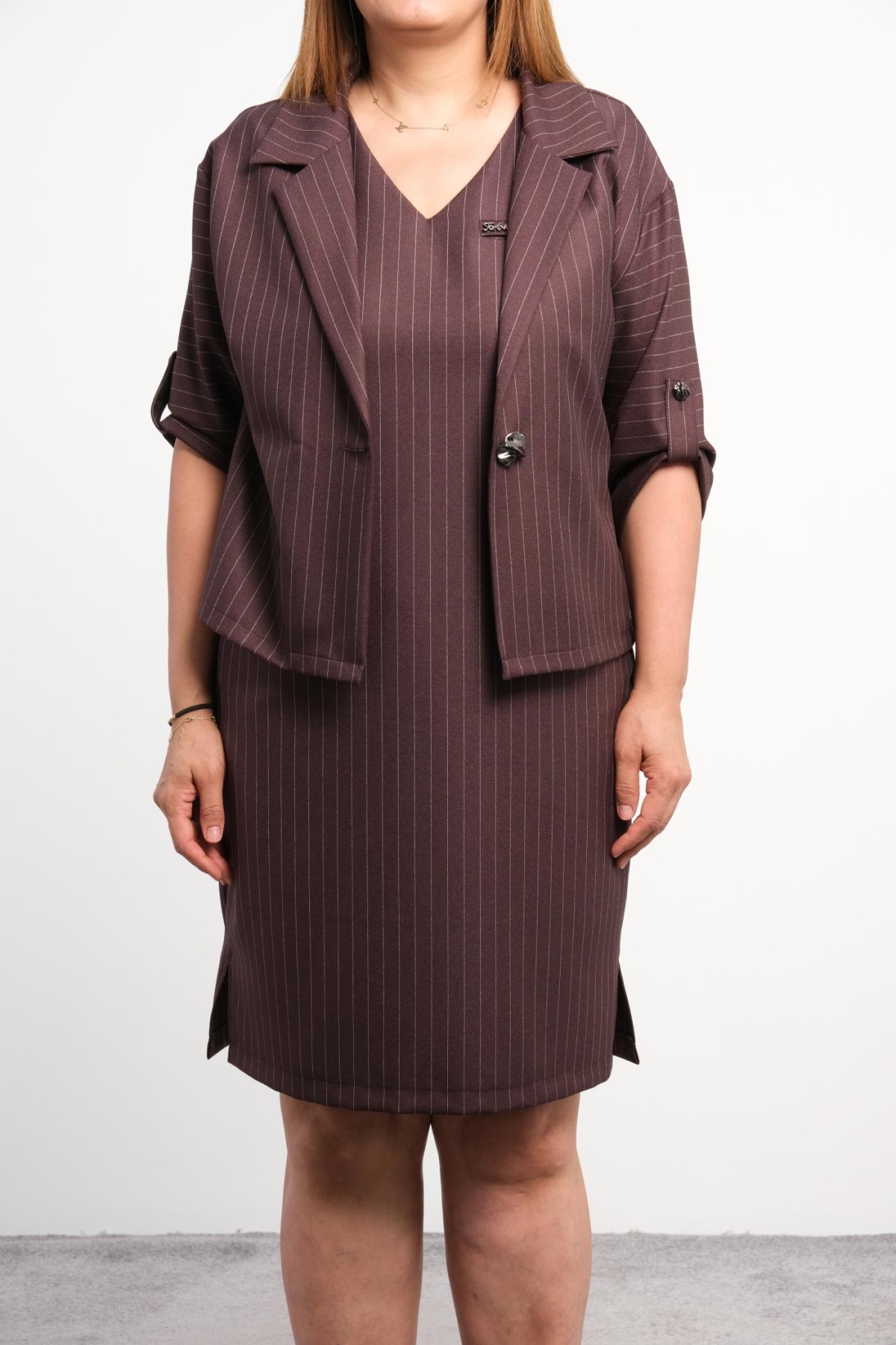 Plus Size Two-Piece Set-Brown