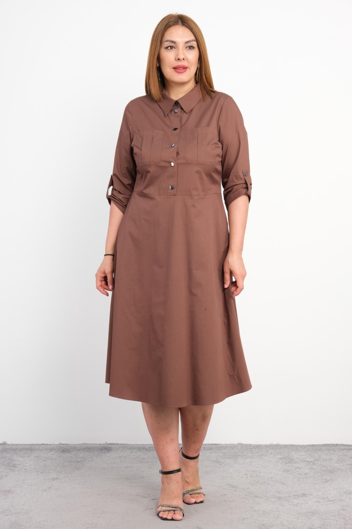 Plus Size Dress-Brown