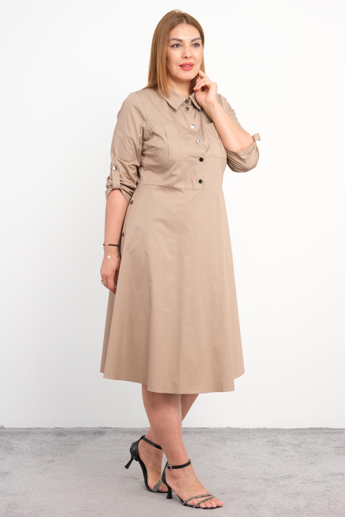 Plus Size Dress-Beige