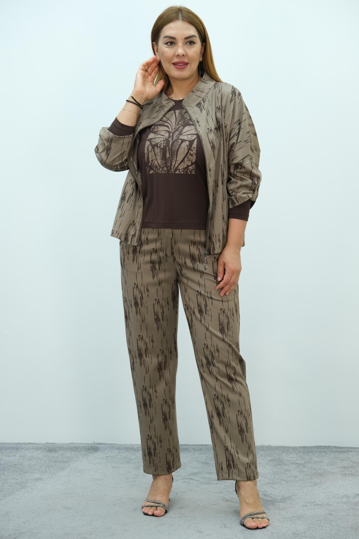 Plus Size Three-Piece Set-Brown
