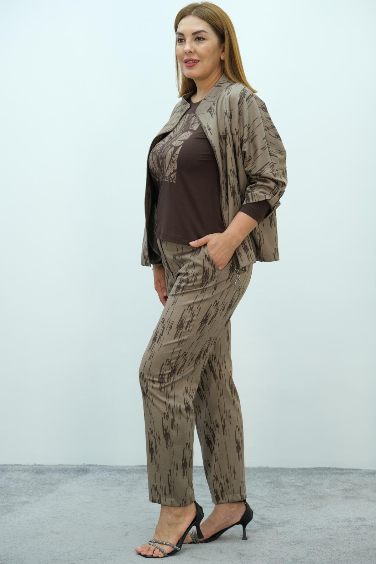 Plus Size Three-Piece Set-Brown