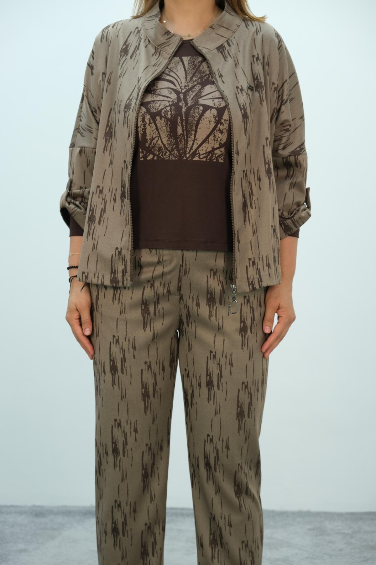 Plus Size Three-Piece Set-Brown