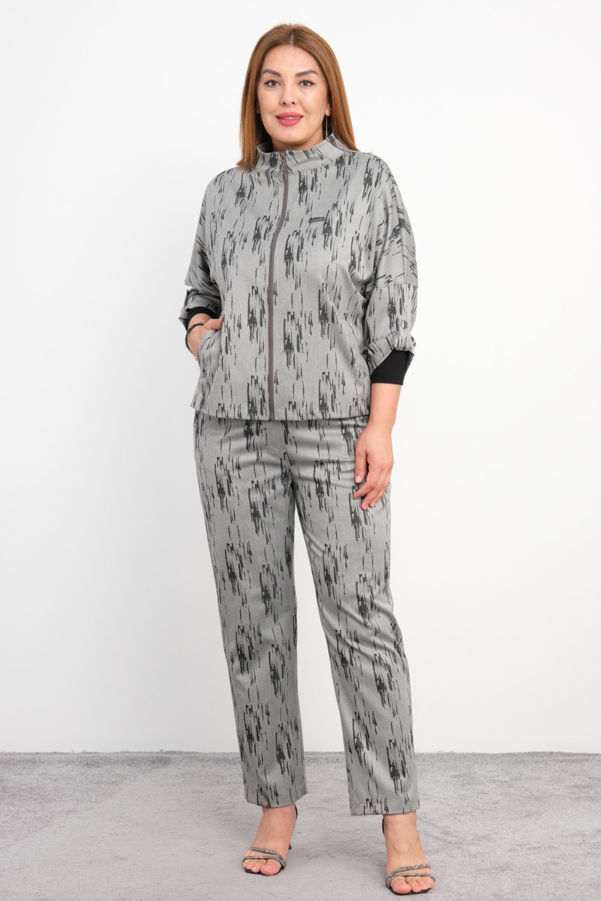 Plus Size Three-Piece Set-Grey