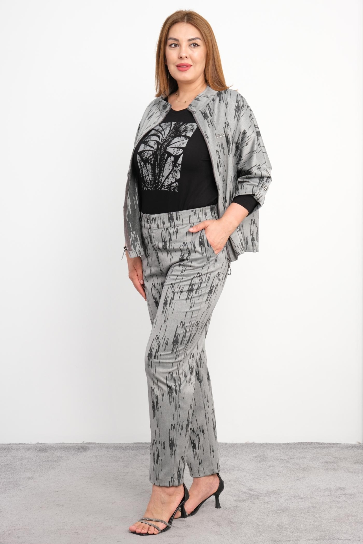 Plus Size Three-Piece Set-Grey