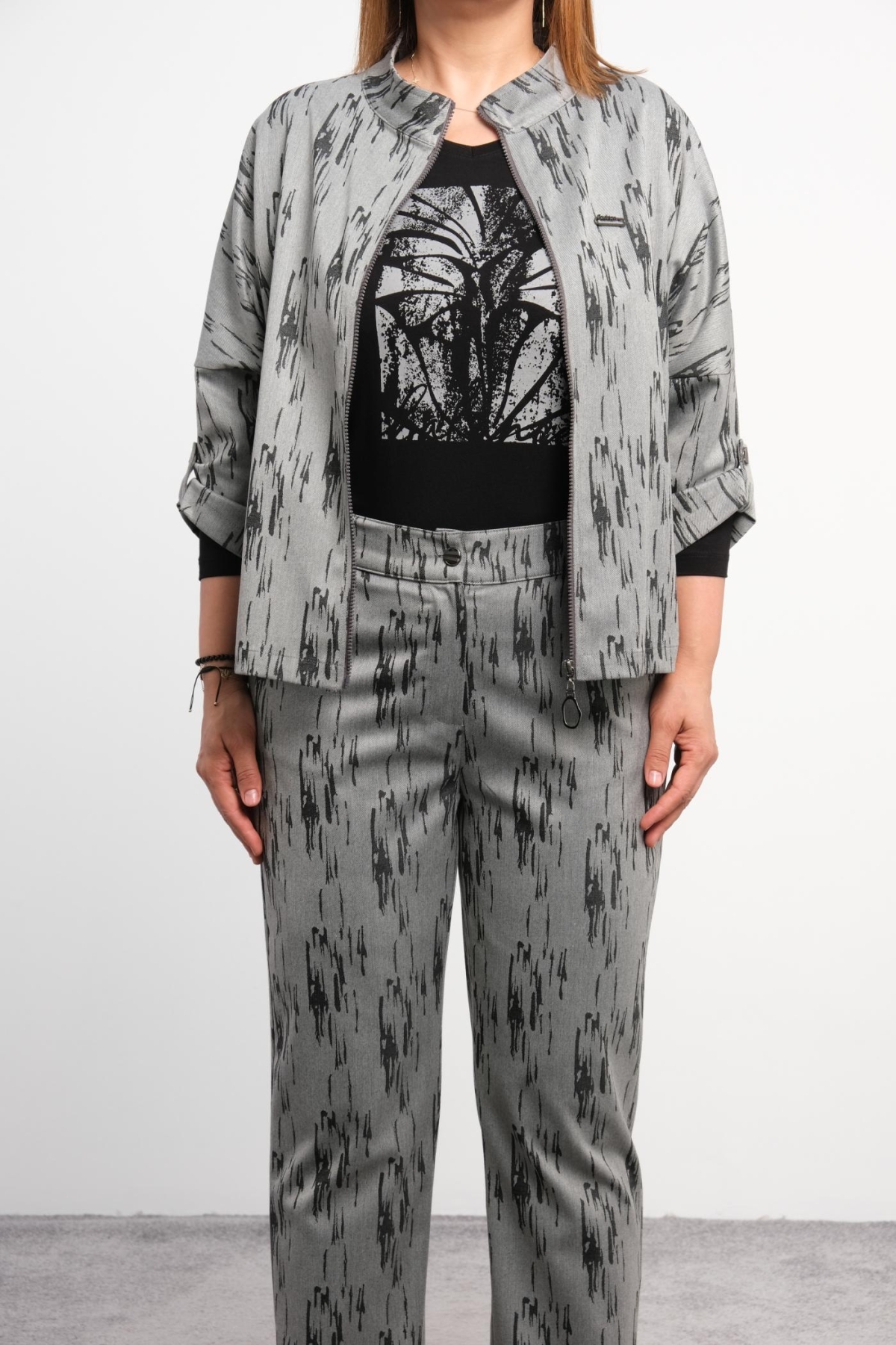 Plus Size Three-Piece Set-Grey
