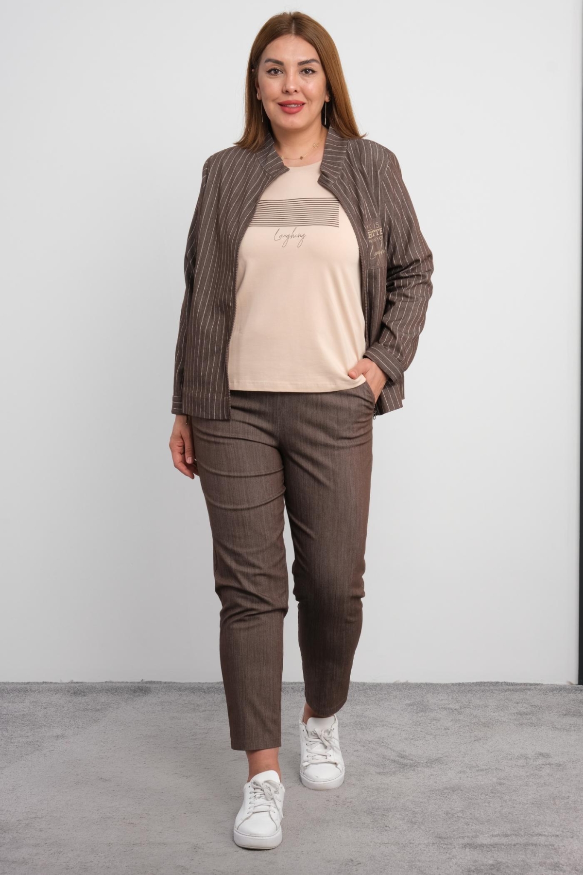 Plus Size Three-Piece Set-Brown