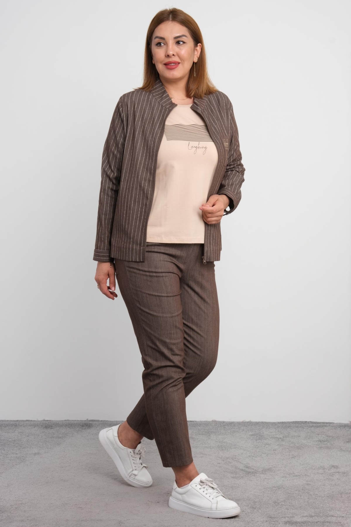 Plus Size Three-Piece Set-Brown