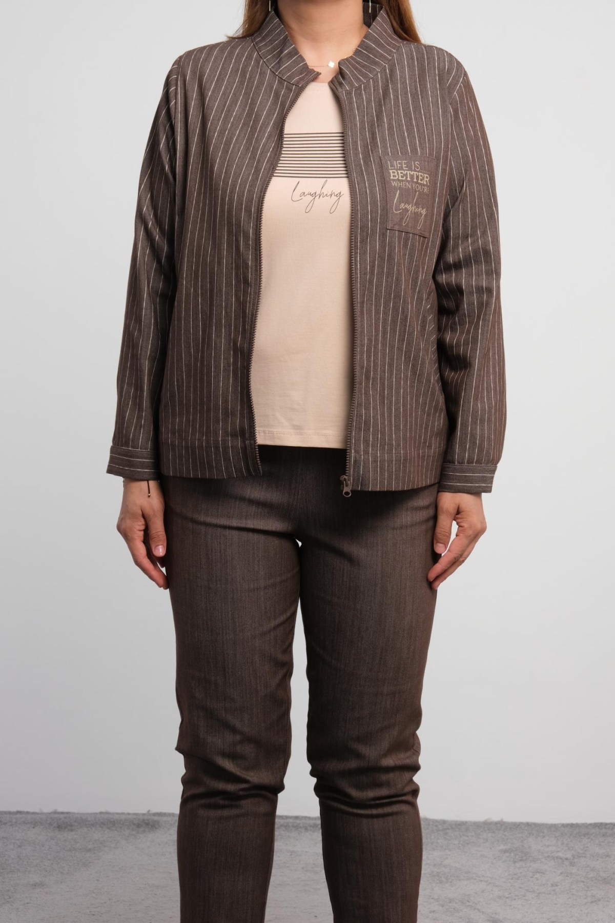 Plus Size Three-Piece Set-Brown