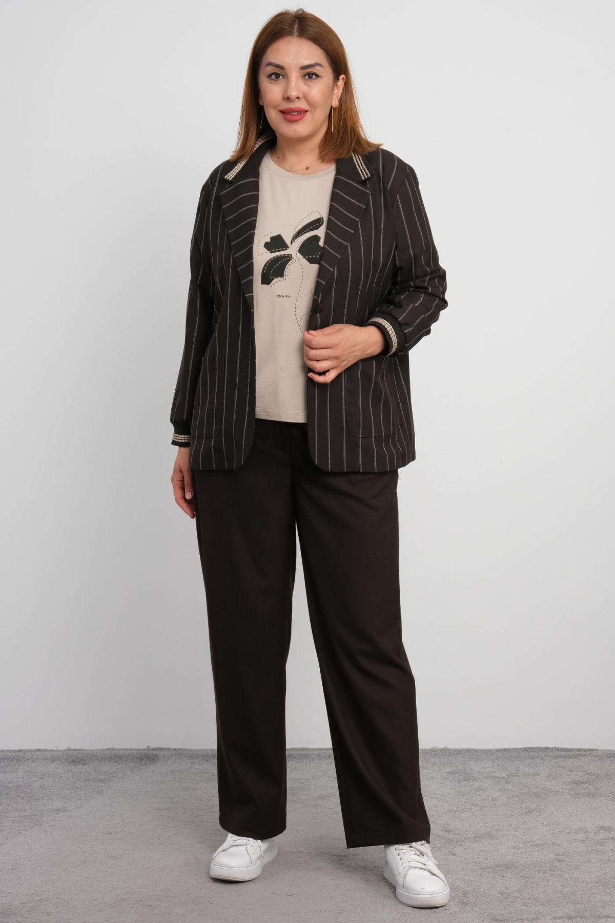 Plus Size Three-Piece Set-Brown