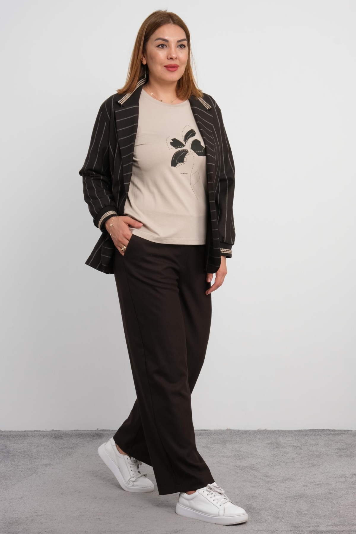 Plus Size Three-Piece Set-Brown