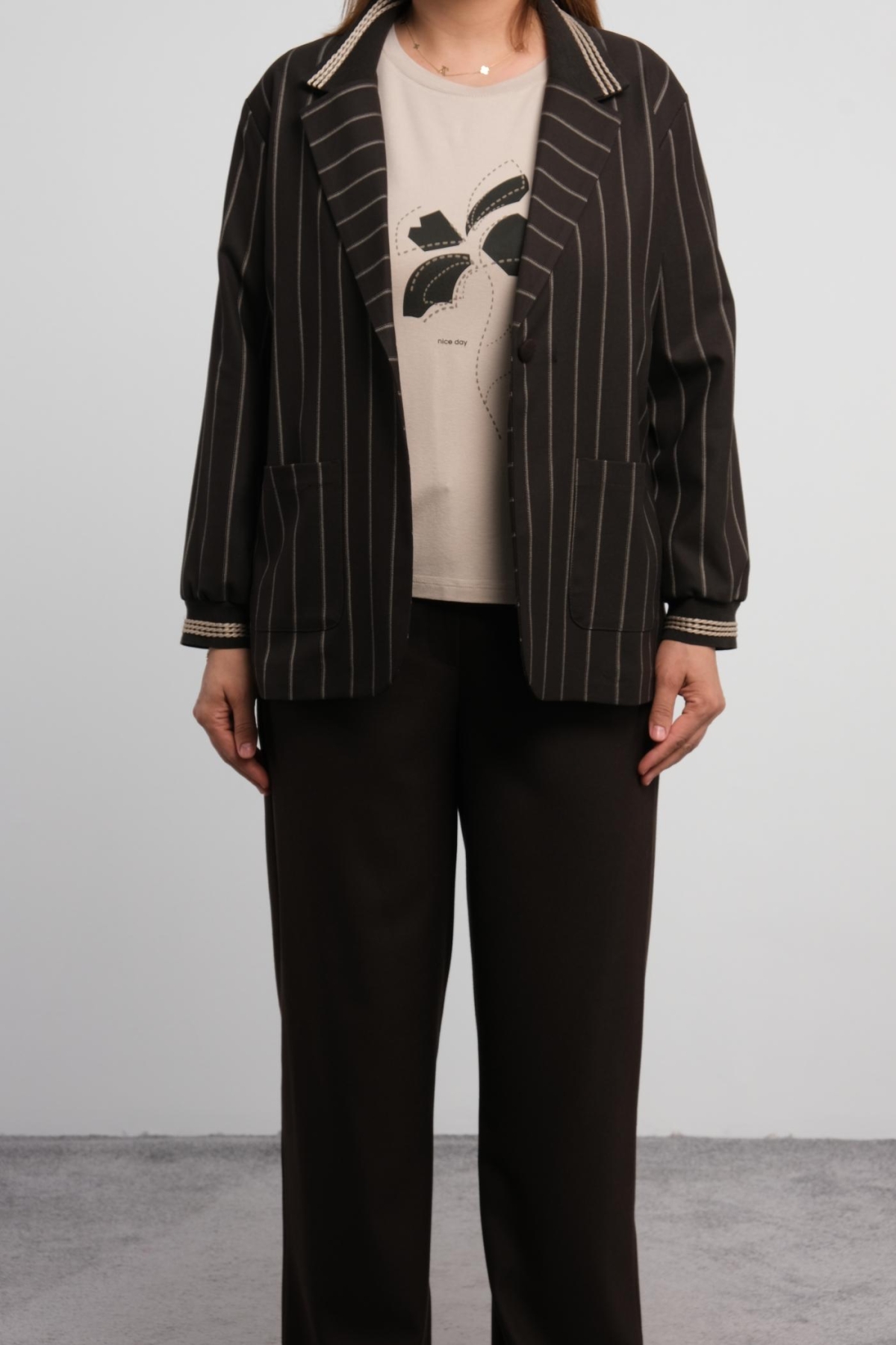 Plus Size Three-Piece Set-Brown