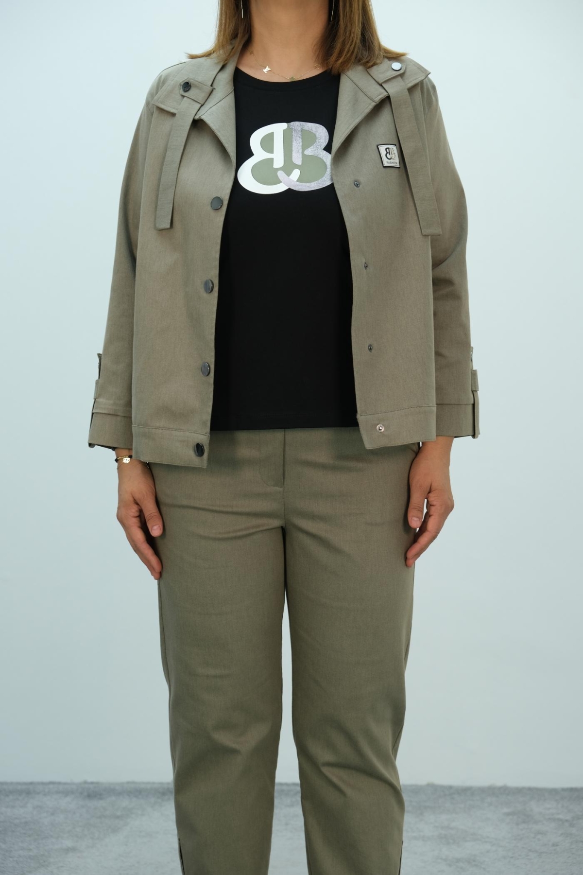 Plus Size Three-Piece Set-Khaki