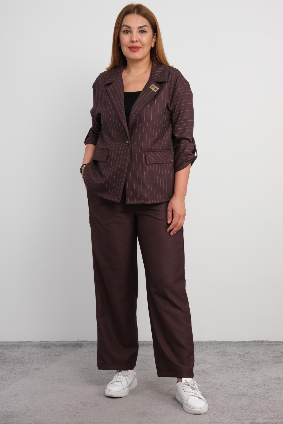 Plus Size Two-Piece Set-Brown
