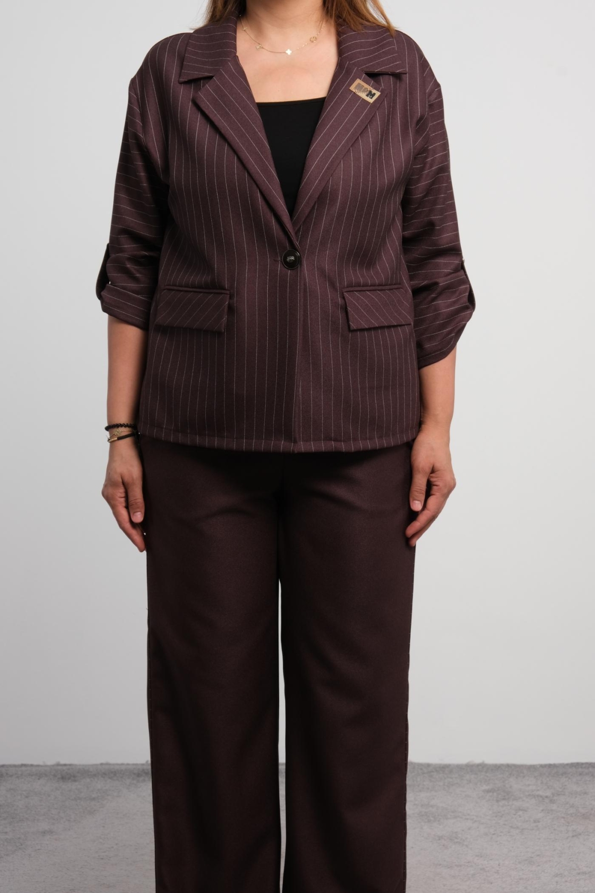 Plus Size Two-Piece Set-Brown