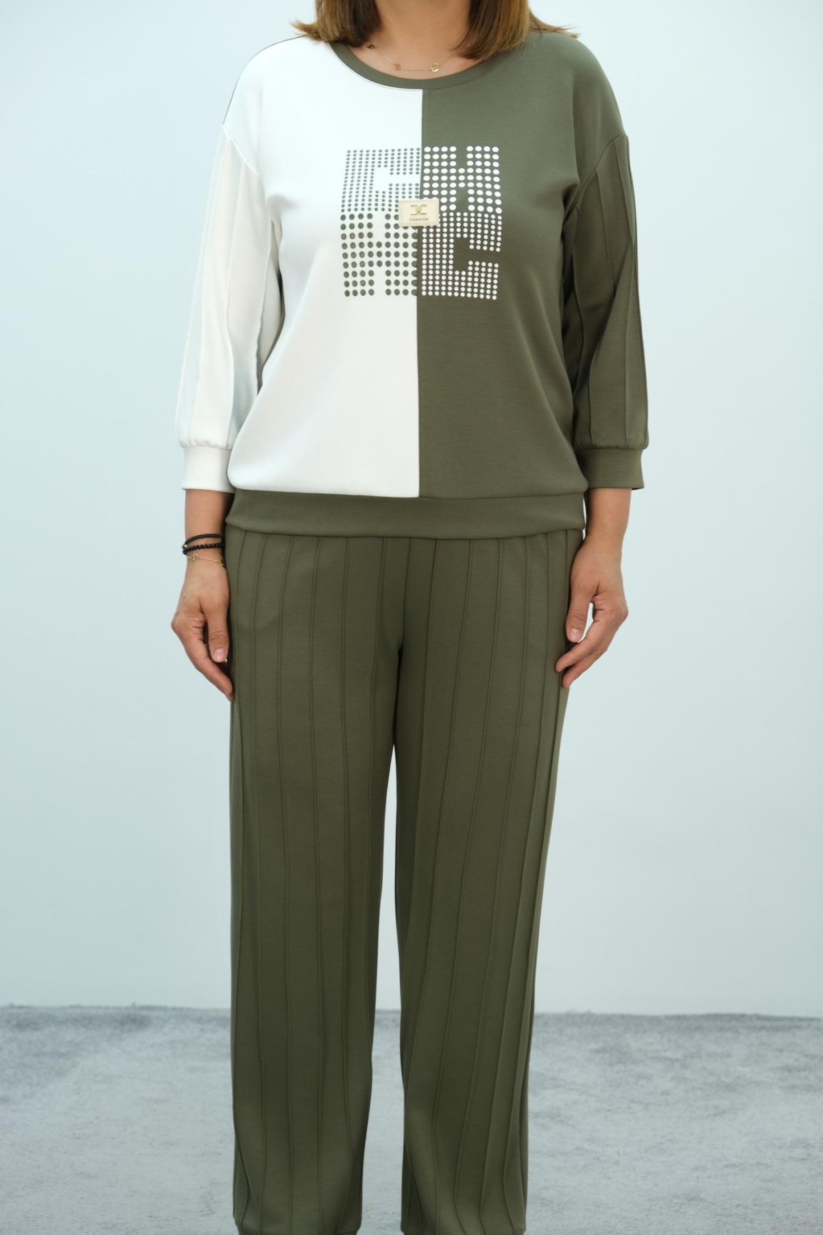 Plus Size Two-Piece Set-Khaki