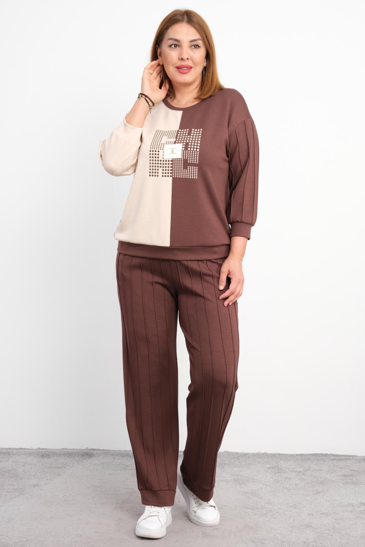Plus Size Two-Piece Set-Brown