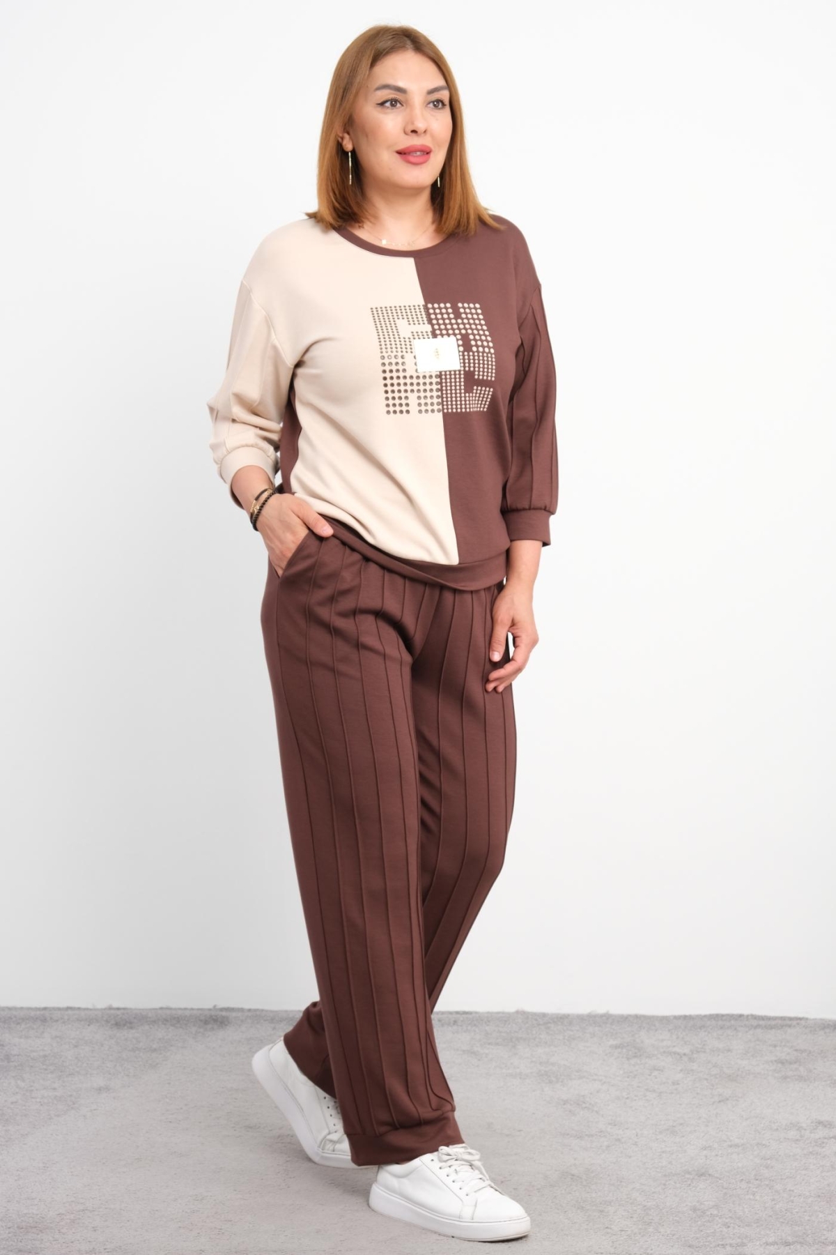 Plus Size Two-Piece Set-Brown