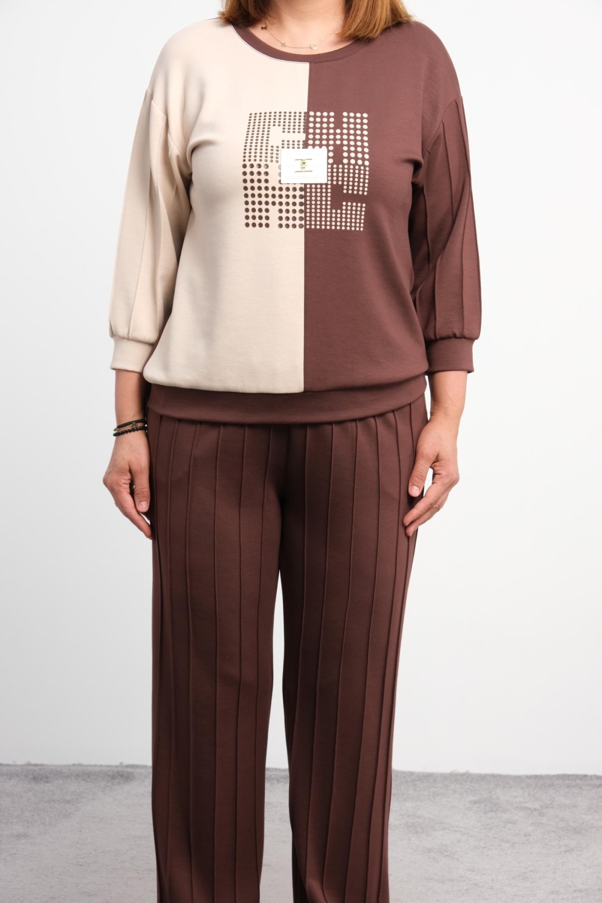 Plus Size Two-Piece Set-Brown