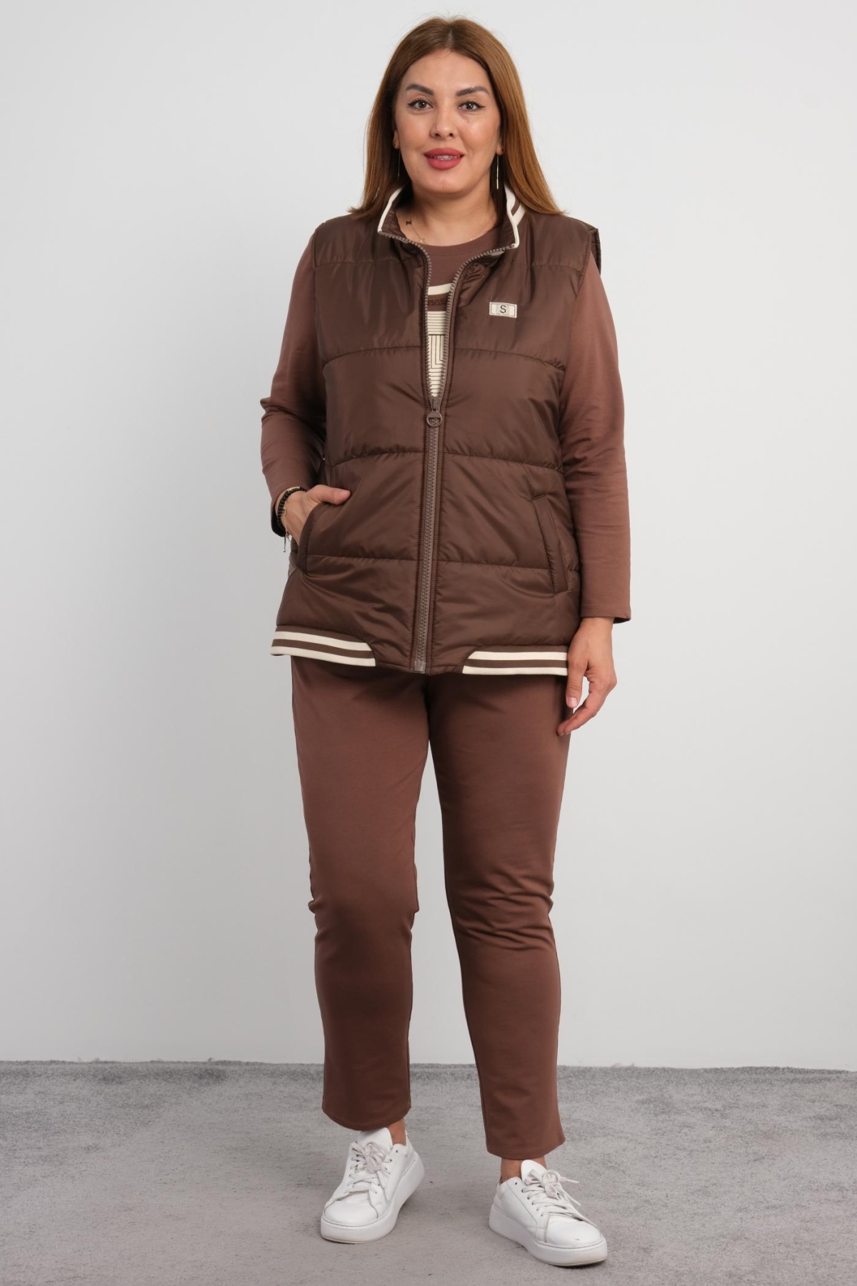 Plus Size Three-Piece Set-Brown