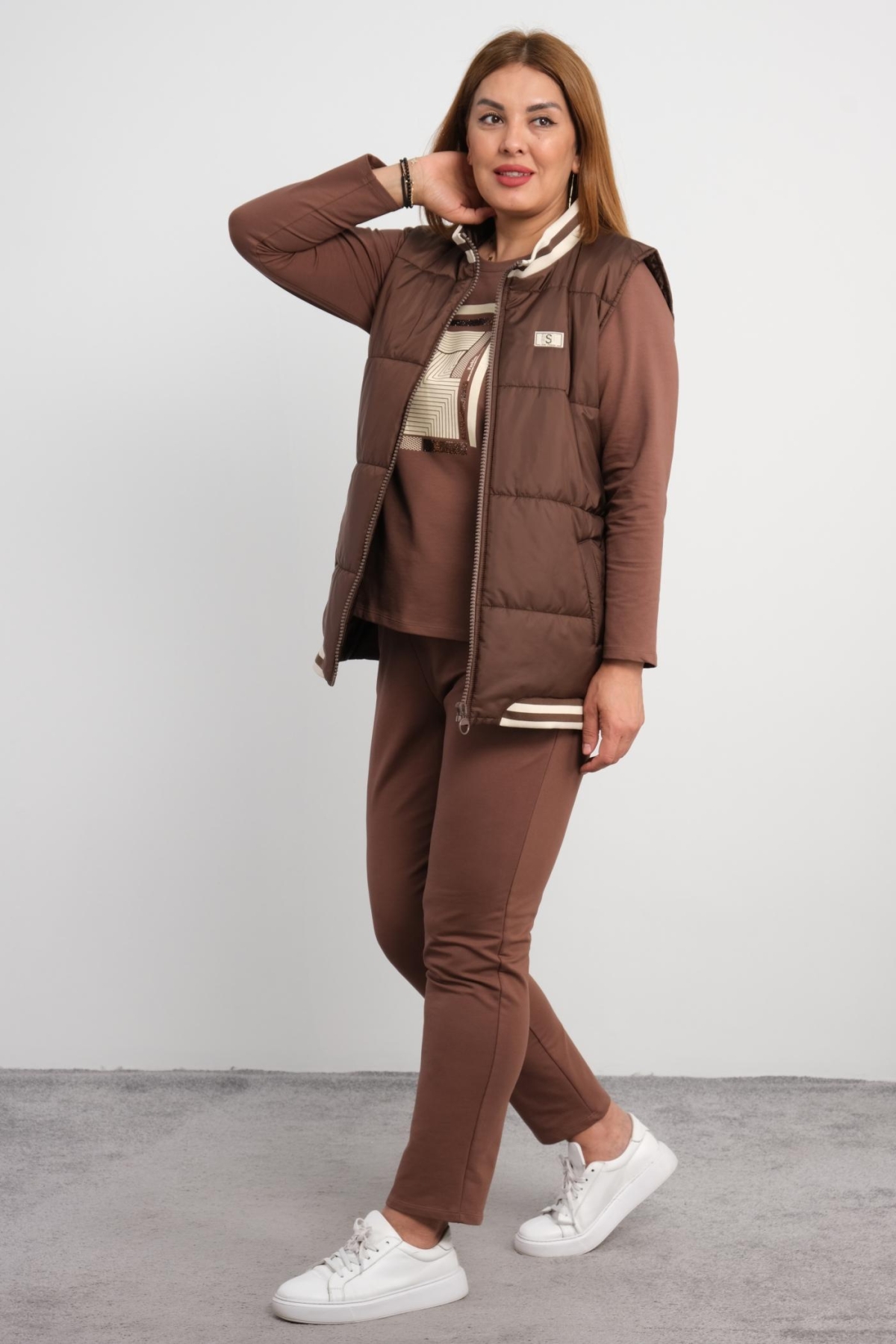 Plus Size Three-Piece Set-Brown