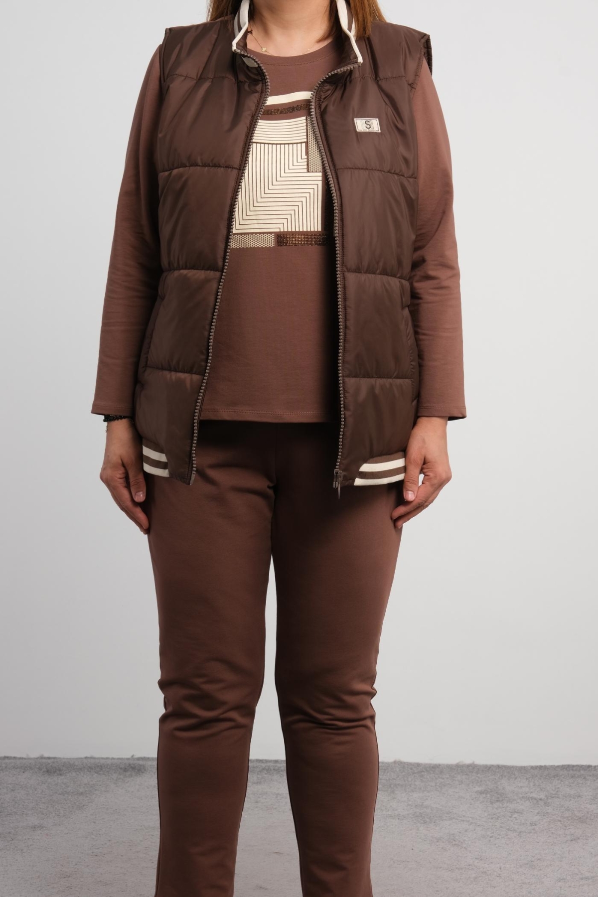 Plus Size Three-Piece Set-Brown