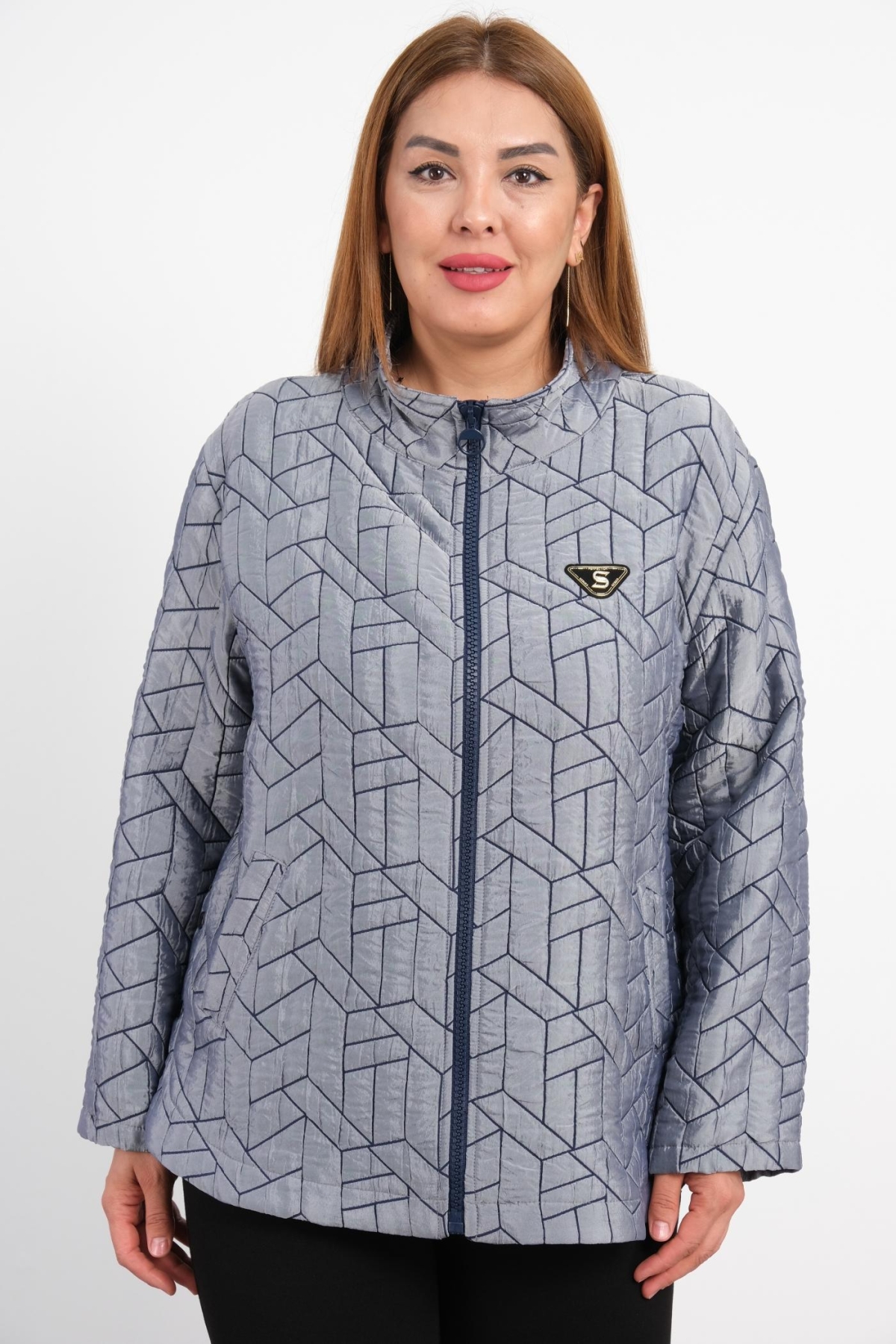 Plus Size Coat-Dark Blue