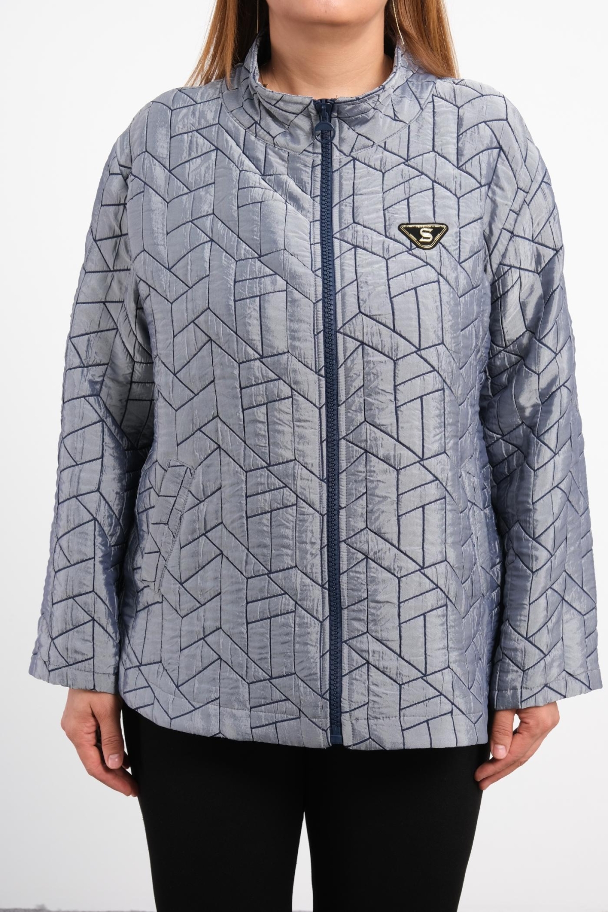 Plus Size Coat-Dark Blue