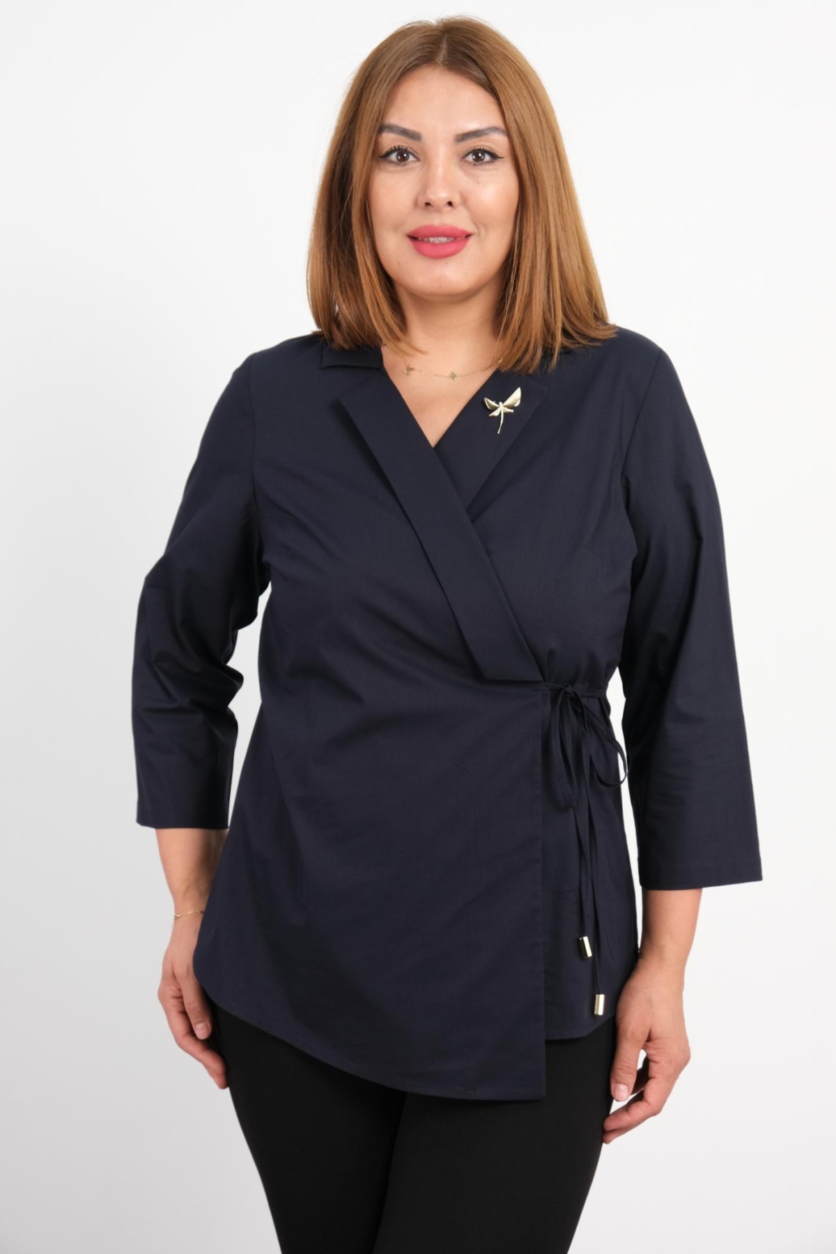 Plus Size Blouse-Dark Blue
